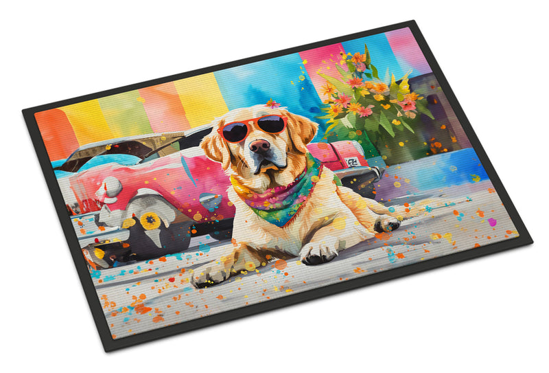 Yellow Labrador Hippie Dawg Indoor or Outdoor Mat 24x36