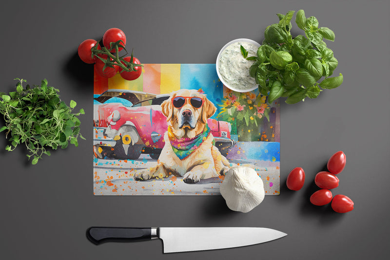 Yellow Labrador Hippie Dawg Glass Cutting Board Large