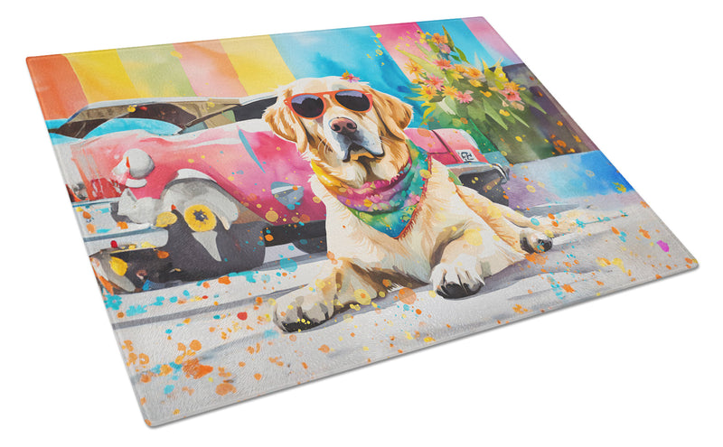 Yellow Labrador Hippie Dawg Glass Cutting Board Large