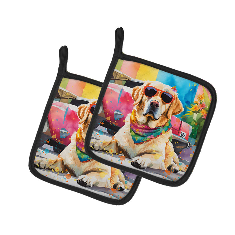 Yellow Labrador Hippie Dawg Pair of Pot Holders