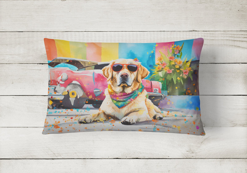 Yellow Labrador Hippie Dawg Fabric Decorative Pillow