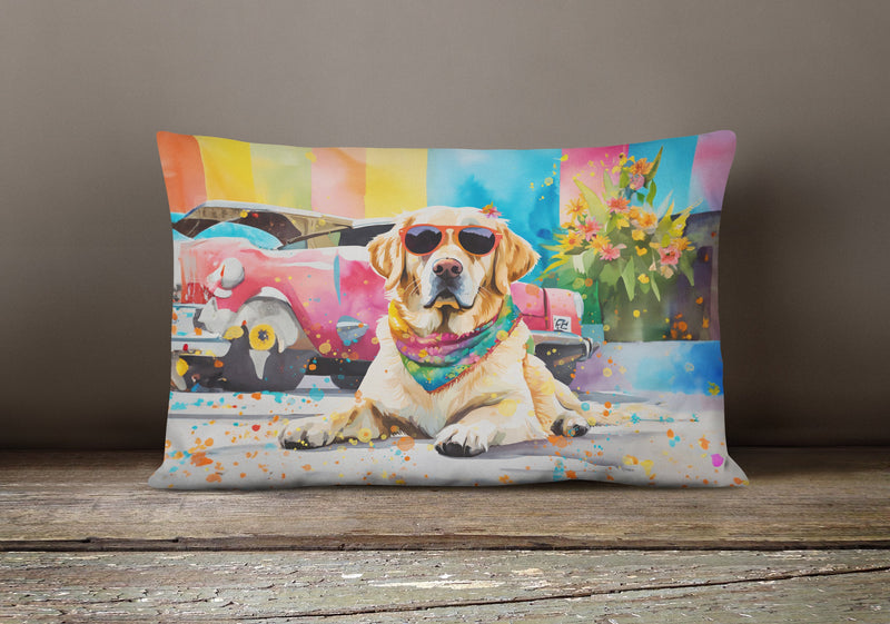 Yellow Labrador Hippie Dawg Fabric Decorative Pillow