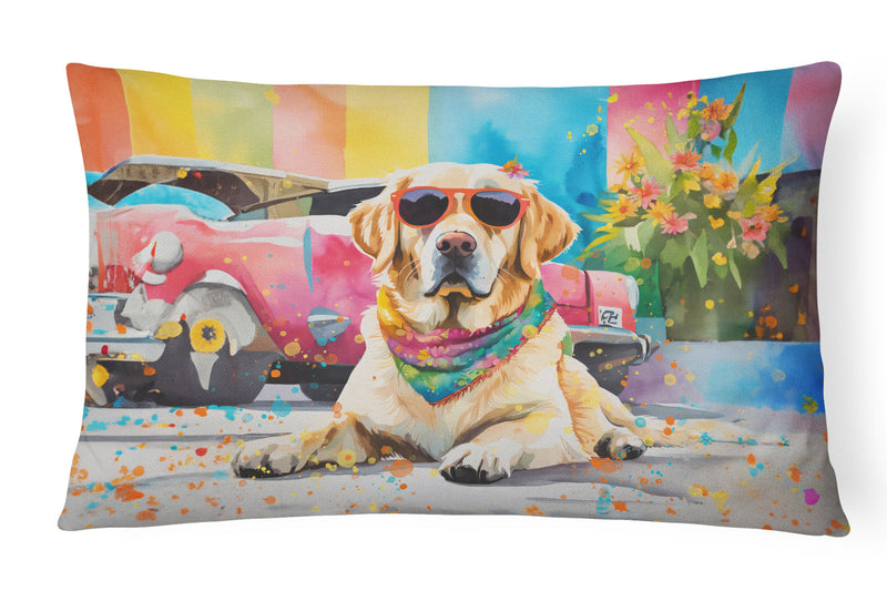 Yellow Labrador Hippie Dawg Fabric Decorative Pillow