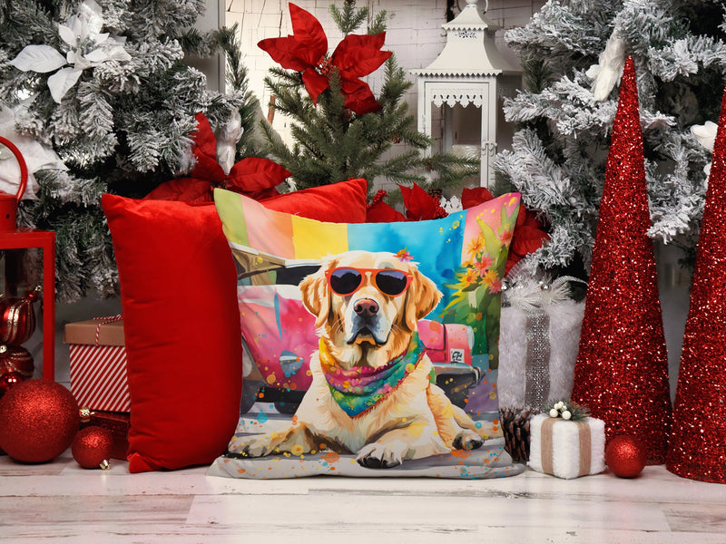 Yellow Labrador Hippie Dawg Fabric Decorative Pillow