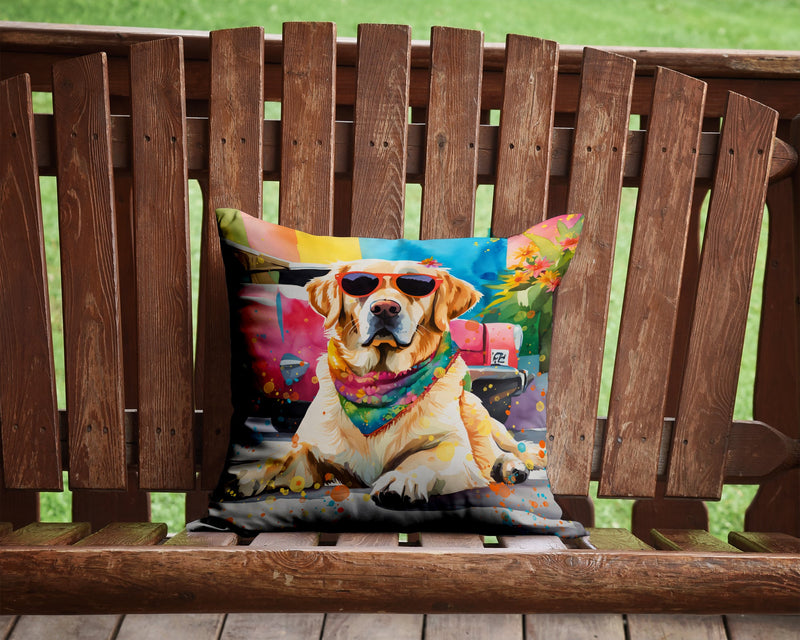 Yellow Labrador Hippie Dawg Fabric Decorative Pillow