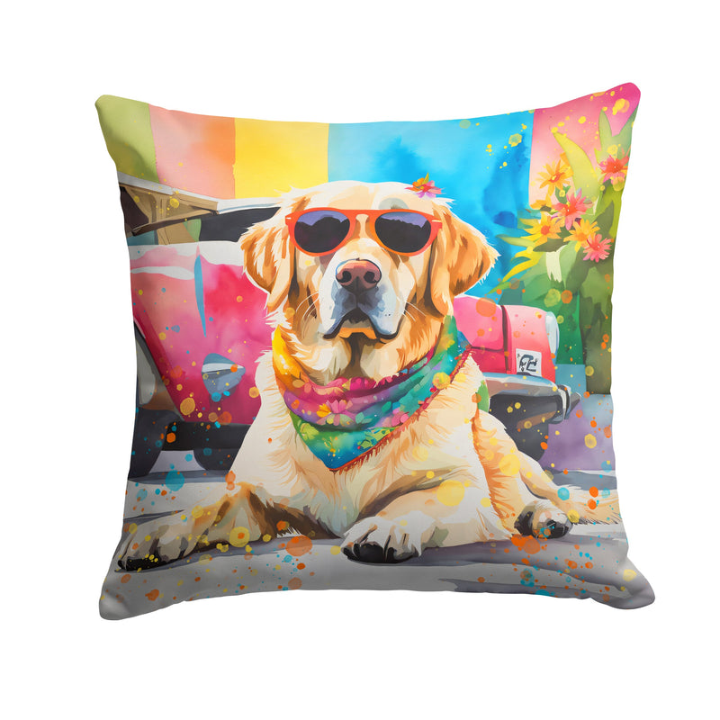 Yellow Labrador Hippie Dawg Fabric Decorative Pillow