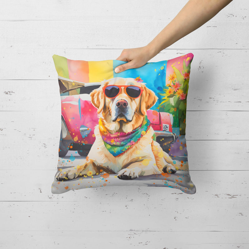 Yellow Labrador Hippie Dawg Fabric Decorative Pillow