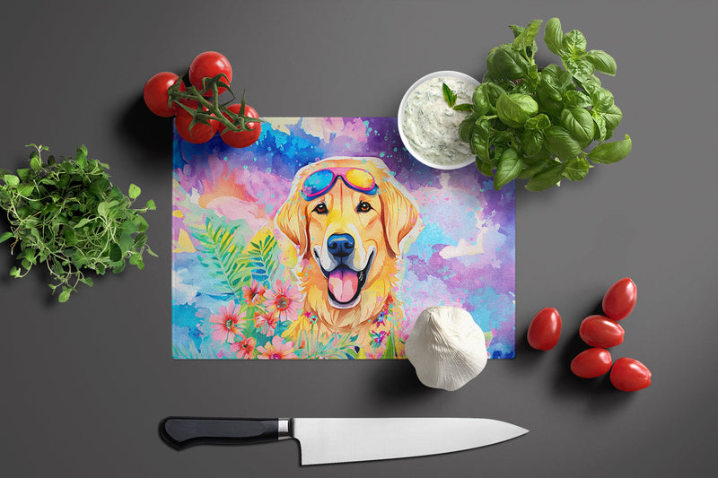 Yellow Labrador Hippie Dawg Glass Cutting Board Large