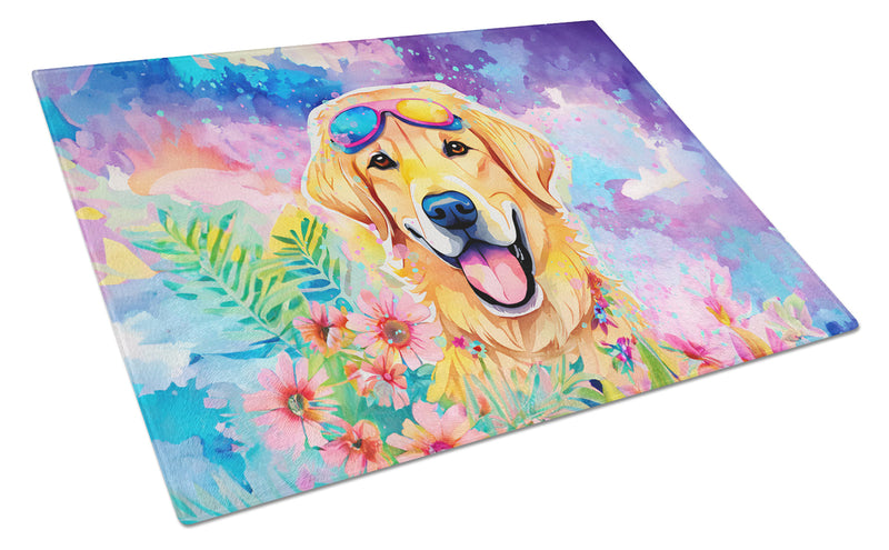 Yellow Labrador Hippie Dawg Glass Cutting Board Large