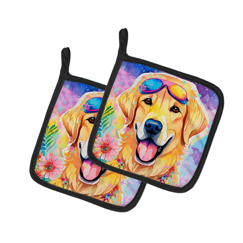 Yellow Labrador Hippie Dawg Pair of Pot Holders