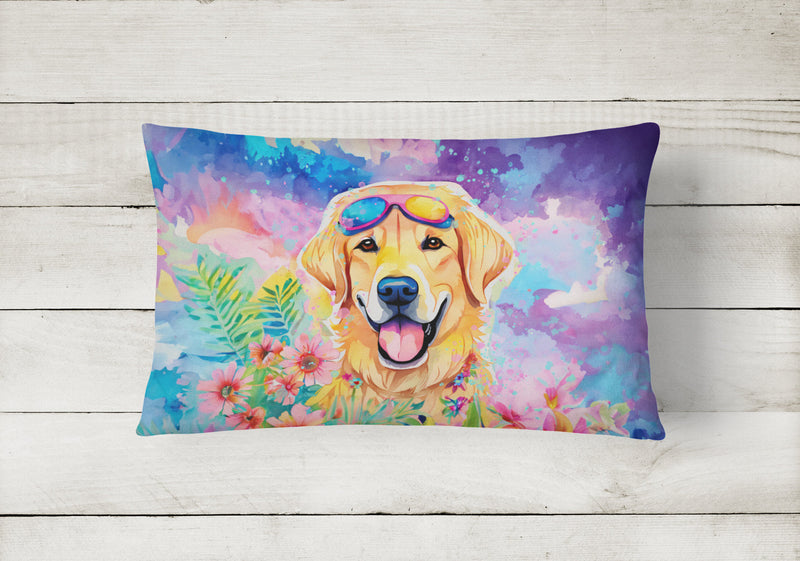 Yellow Labrador Hippie Dawg Fabric Decorative Pillow