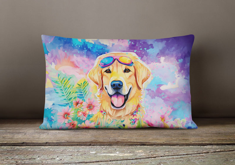 Yellow Labrador Hippie Dawg Fabric Decorative Pillow