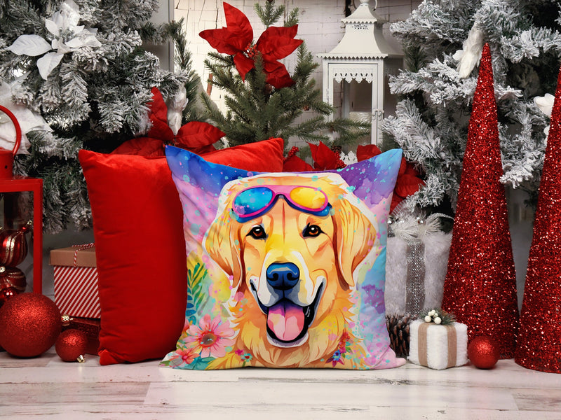 Yellow Labrador Hippie Dawg Fabric Decorative Pillow