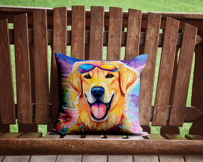 Yellow Labrador Hippie Dawg Fabric Decorative Pillow