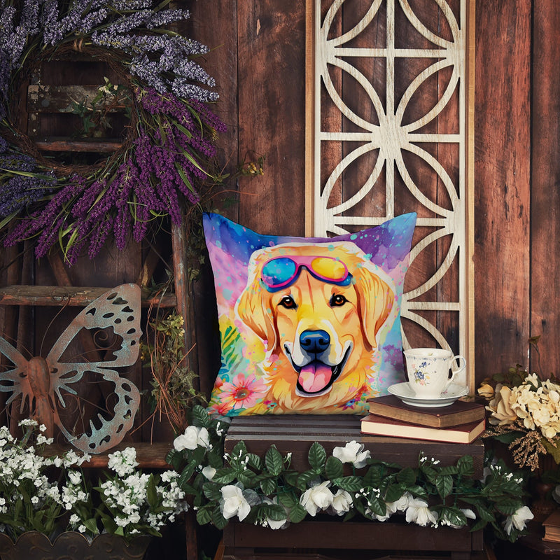 Yellow Labrador Hippie Dawg Fabric Decorative Pillow