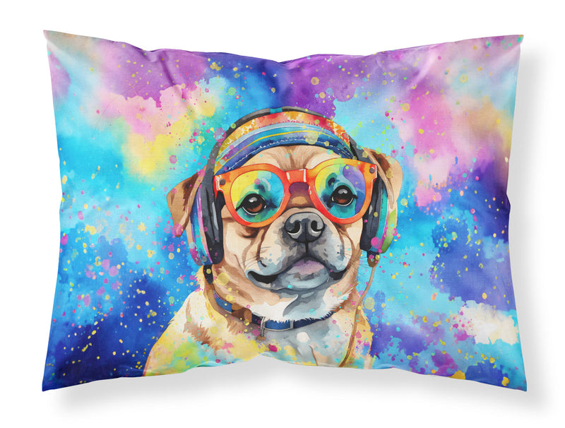 Pug Hippie Dawg Standard Pillowcase – Artistic Decorative Front, White Back