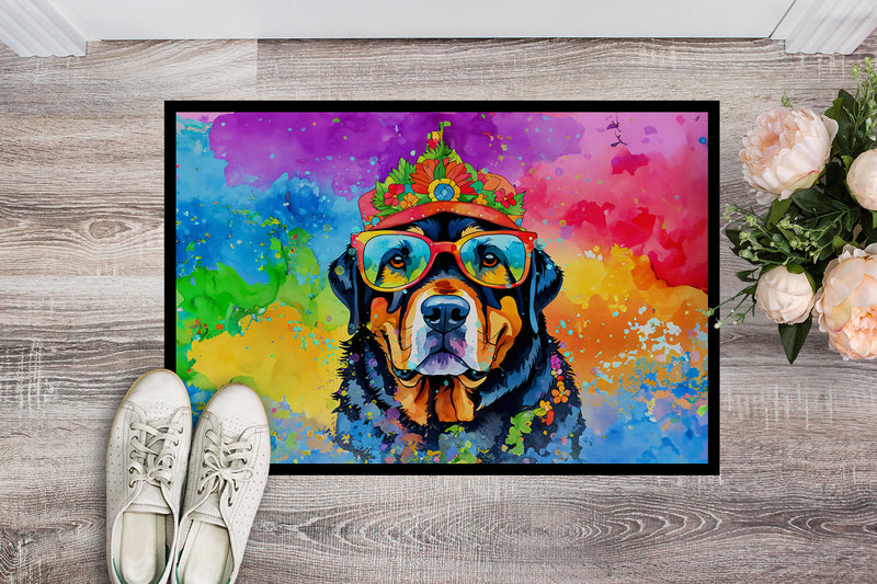 Rottweiler Hippie Dawg Doormat - 24x36 Decorative Floor Mat – Indoor/Outdoor Rug with Artistic Flair
