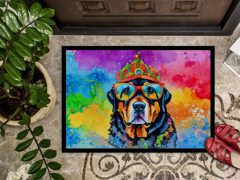 Rottweiler Hippie Dawg Doormat - 24x36 Decorative Floor Mat – Indoor/Outdoor Rug with Artistic Flair