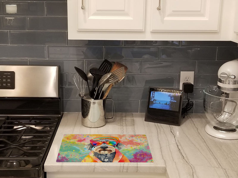 Schnauzer Hippie Dawg Glass Cutting Boards – Durable, Decorative Kitchen Art Large
