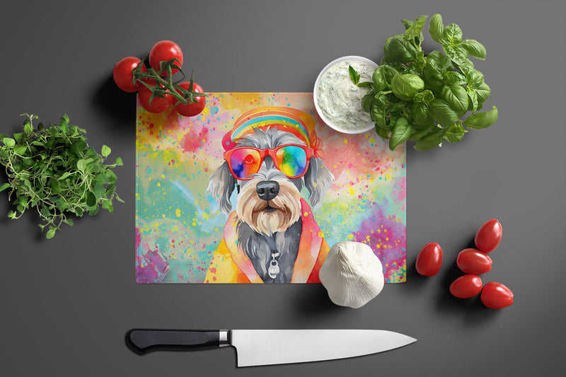 Schnauzer Hippie Dawg Glass Cutting Boards – Durable, Decorative Kitchen Art Large
