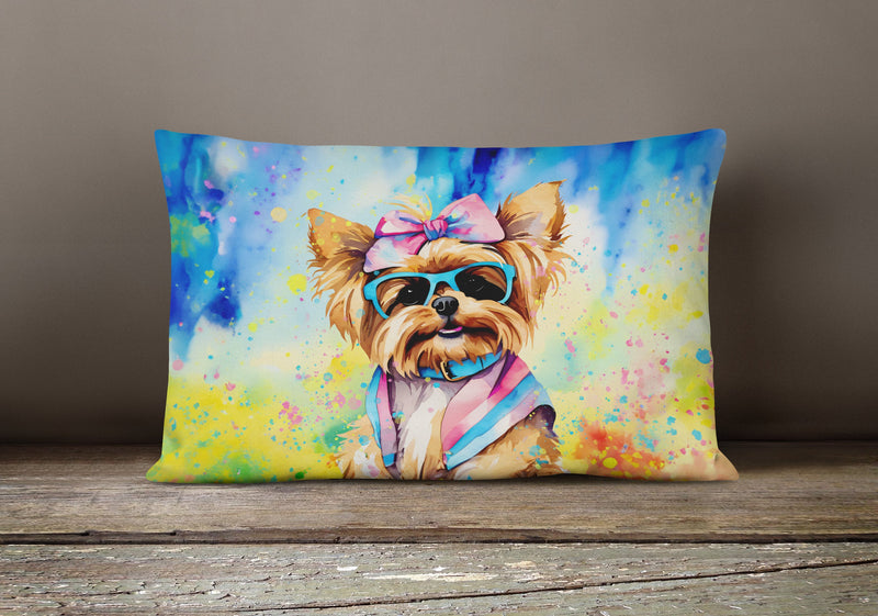 Yorkshire Terrier Hippie Dawg Fabric Decorative Pillow