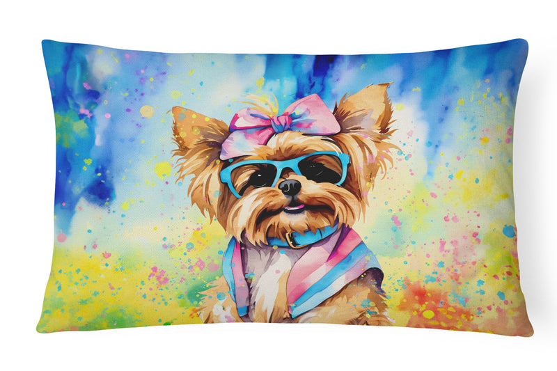 Yorkshire Terrier Hippie Dawg Fabric Decorative Pillow