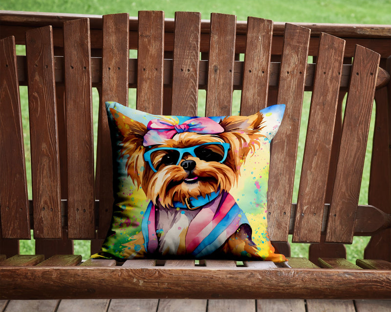 Yorkshire Terrier Hippie Dawg Fabric Decorative Pillow