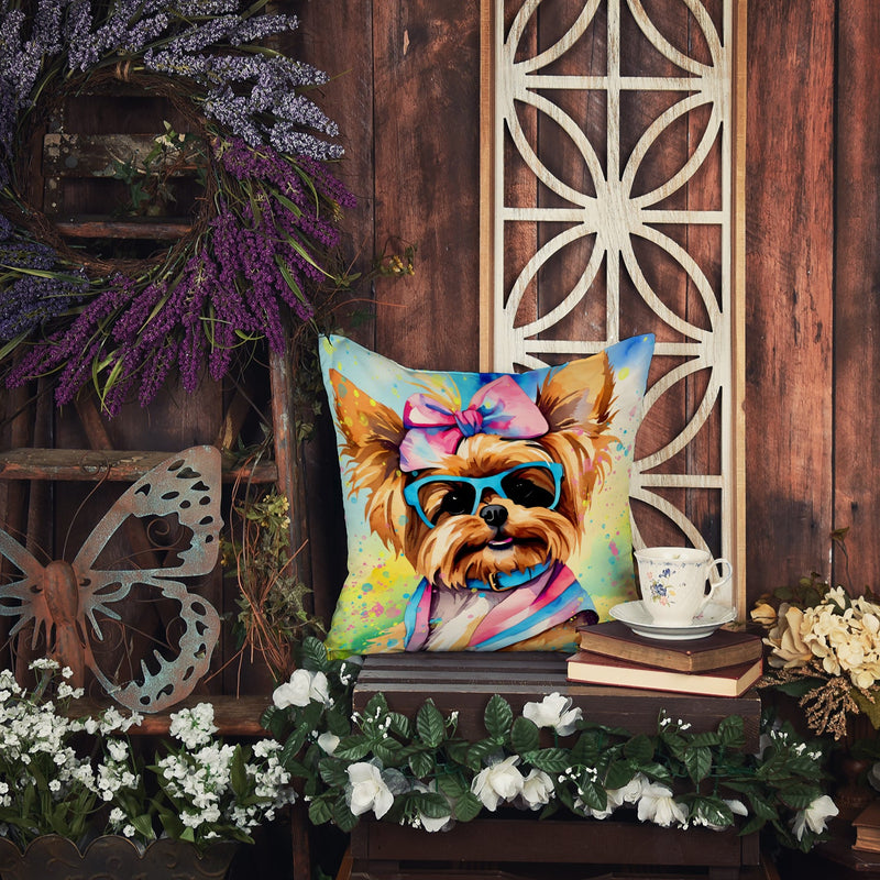 Yorkshire Terrier Hippie Dawg Fabric Decorative Pillow