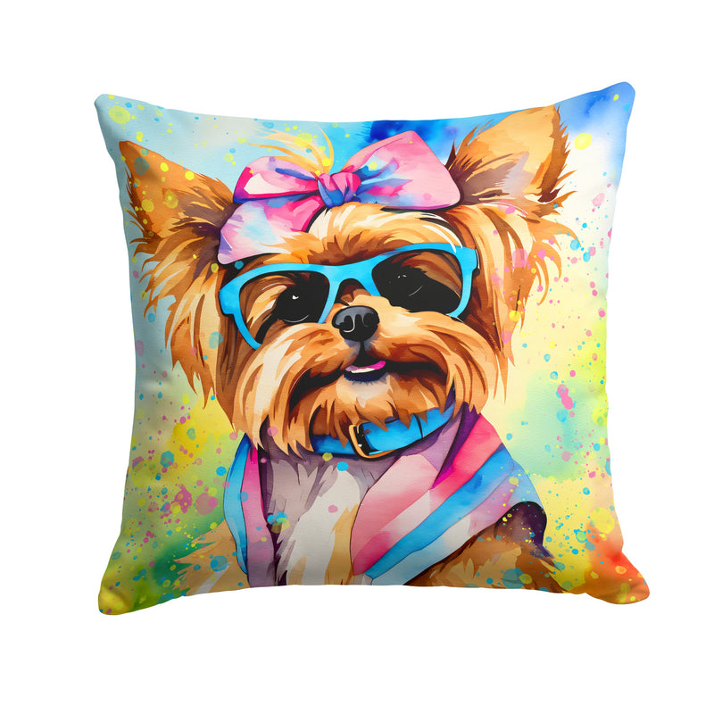 Yorkshire Terrier Hippie Dawg Fabric Decorative Pillow