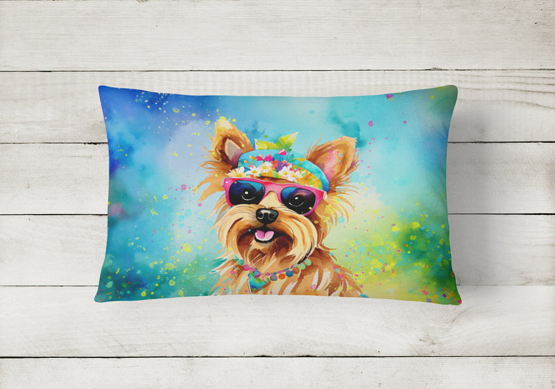 Yorkshire Terrier Hippie Dawg Fabric Decorative Pillow