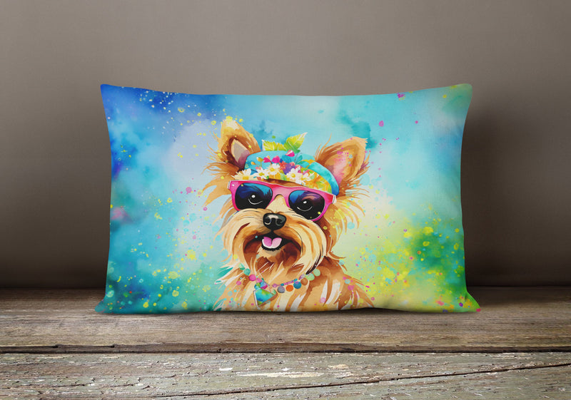 Yorkshire Terrier Hippie Dawg Fabric Decorative Pillow