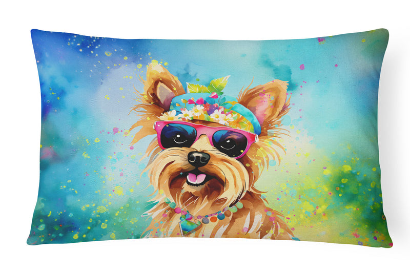 Yorkshire Terrier Hippie Dawg Fabric Decorative Pillow