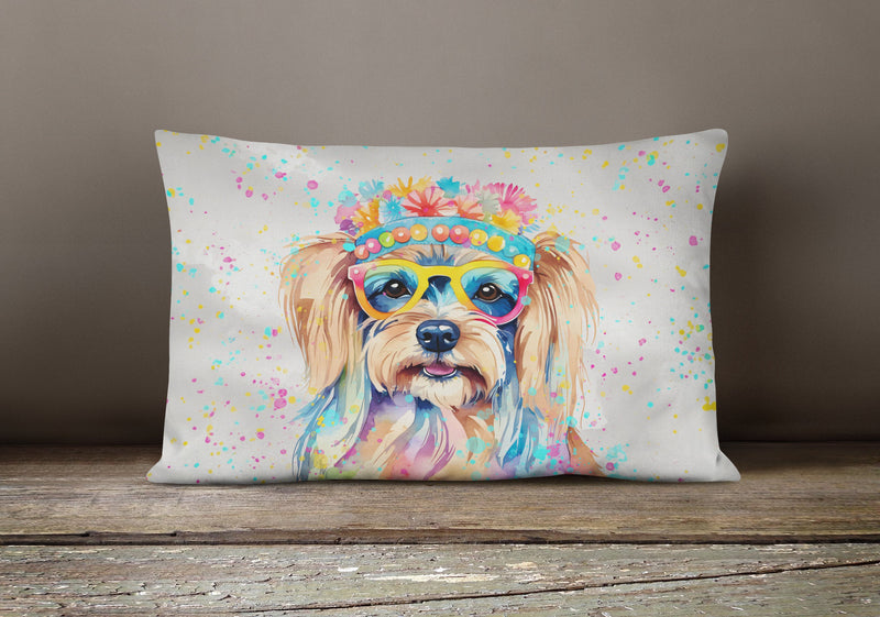 Yorkshire Terrier Hippie Dawg Fabric Decorative Pillow