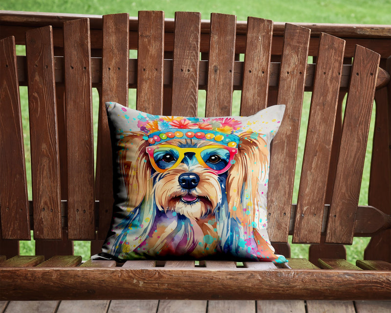 Yorkshire Terrier Hippie Dawg Fabric Decorative Pillow