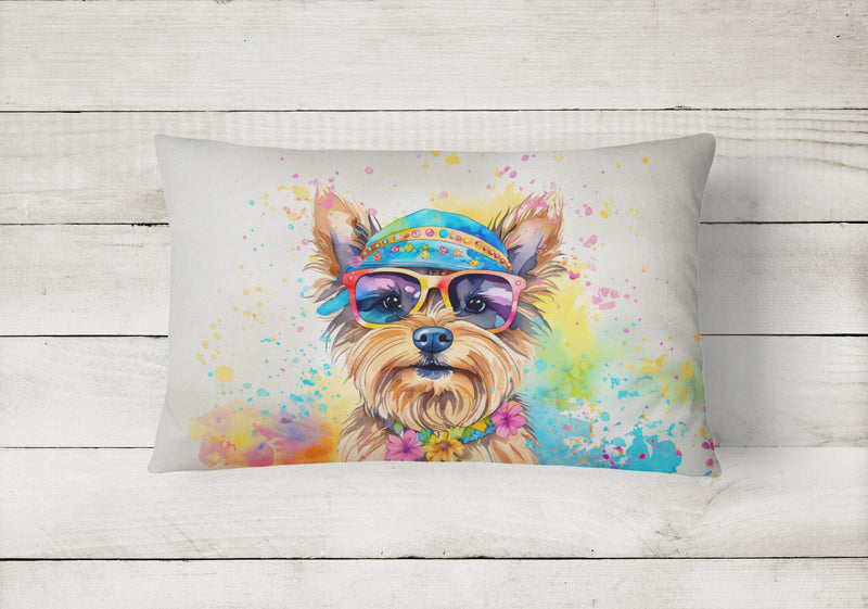 Yorkshire Terrier Hippie Dawg Fabric Decorative Pillow