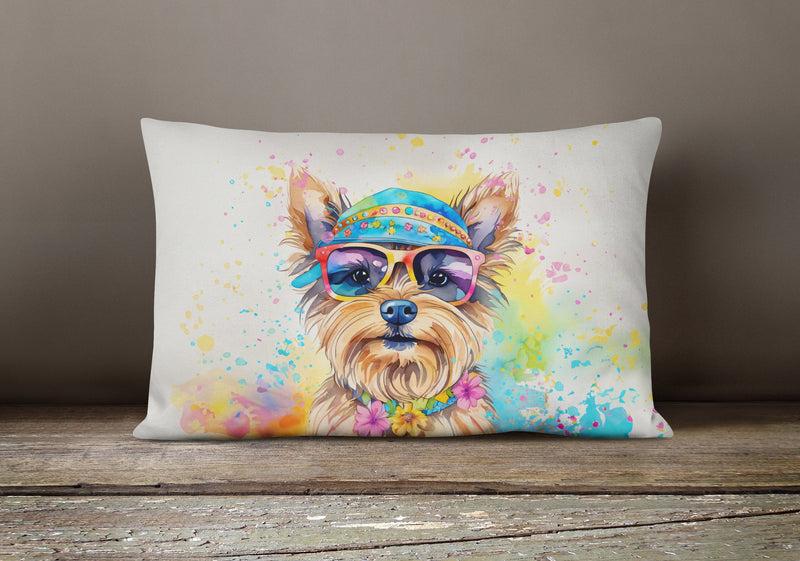 Yorkshire Terrier Hippie Dawg Fabric Decorative Pillow