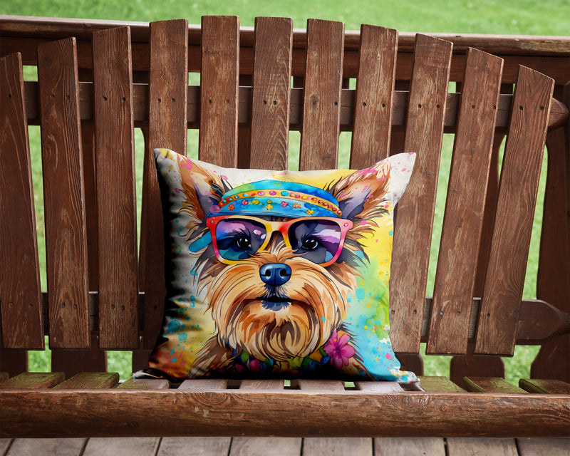 Yorkshire Terrier Hippie Dawg Fabric Decorative Pillow