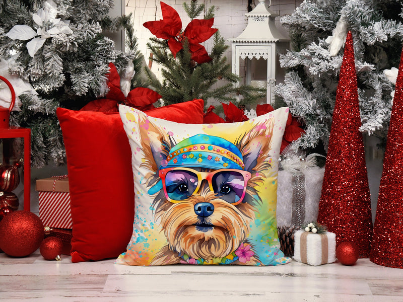 Yorkshire Terrier Hippie Dawg Fabric Decorative Pillow