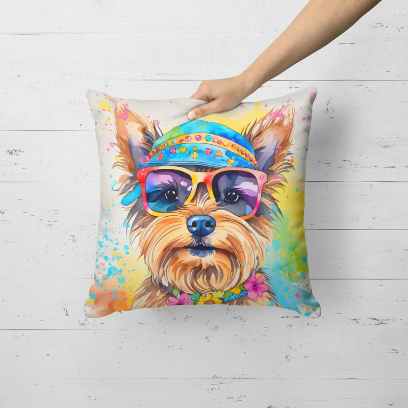 Yorkshire Terrier Hippie Dawg Fabric Decorative Pillow