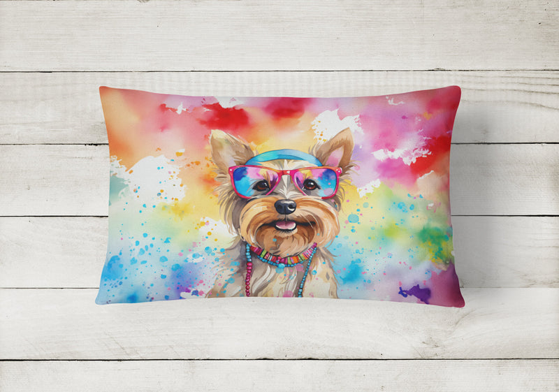 Yorkshire Terrier Hippie Dawg Fabric Decorative Pillow