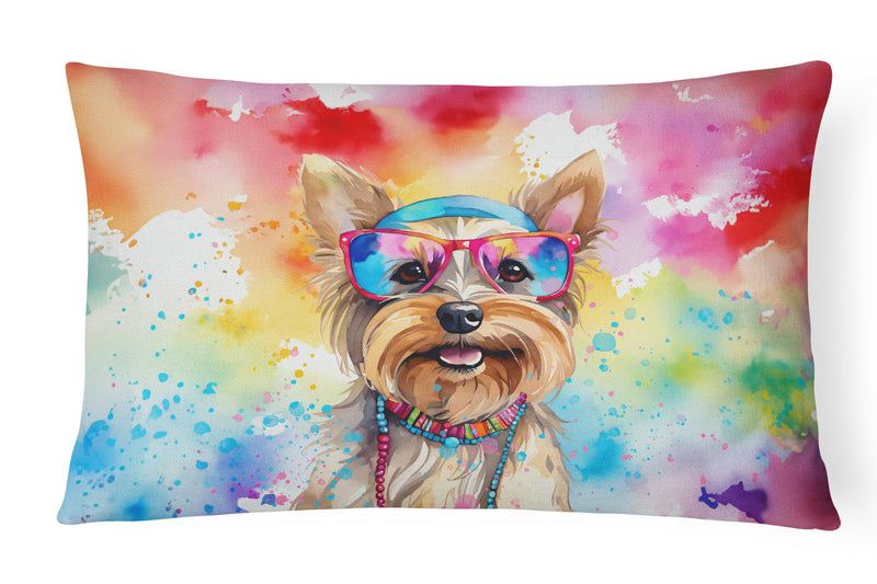 Yorkshire Terrier Hippie Dawg Fabric Decorative Pillow