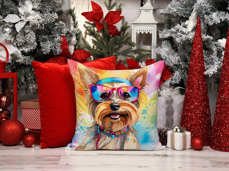 Yorkshire Terrier Hippie Dawg Fabric Decorative Pillow