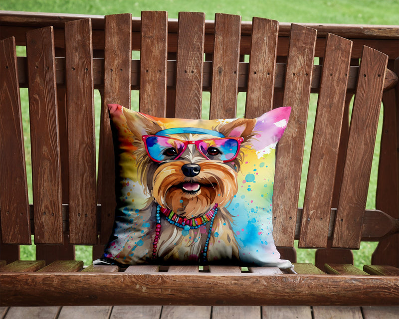 Yorkshire Terrier Hippie Dawg Fabric Decorative Pillow