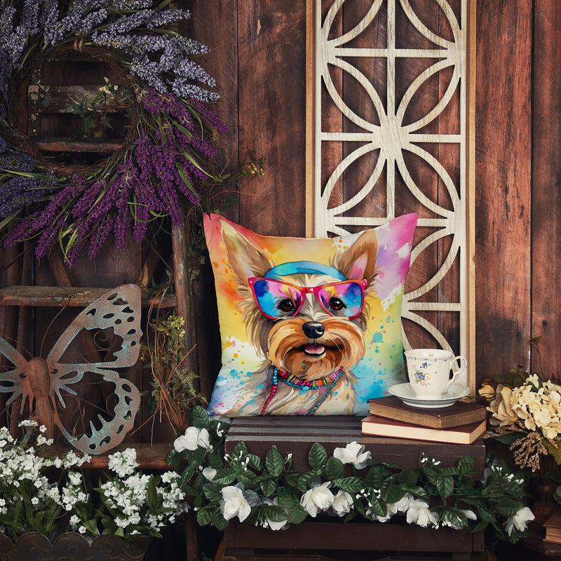 Yorkshire Terrier Hippie Dawg Fabric Decorative Pillow