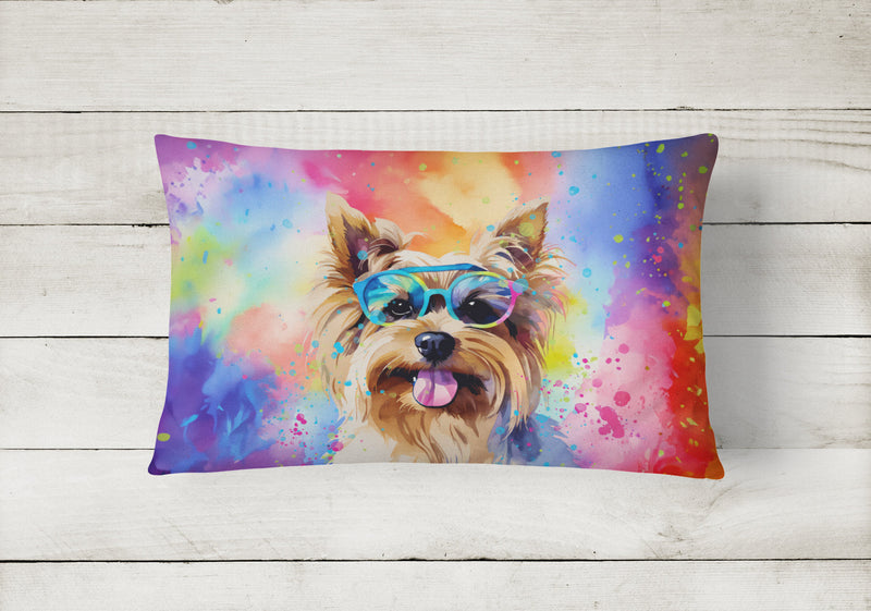 Yorkshire Terrier Hippie Dawg Fabric Decorative Pillow