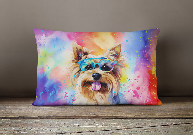 Yorkshire Terrier Hippie Dawg Fabric Decorative Pillow