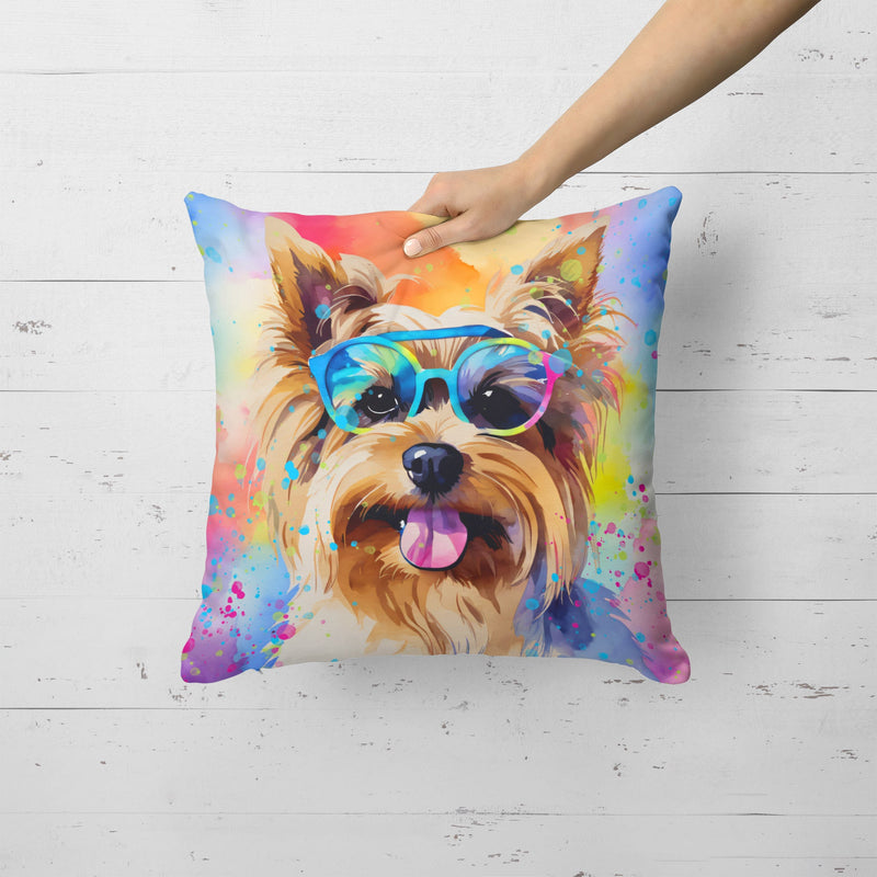 Yorkshire Terrier Hippie Dawg Fabric Decorative Pillow