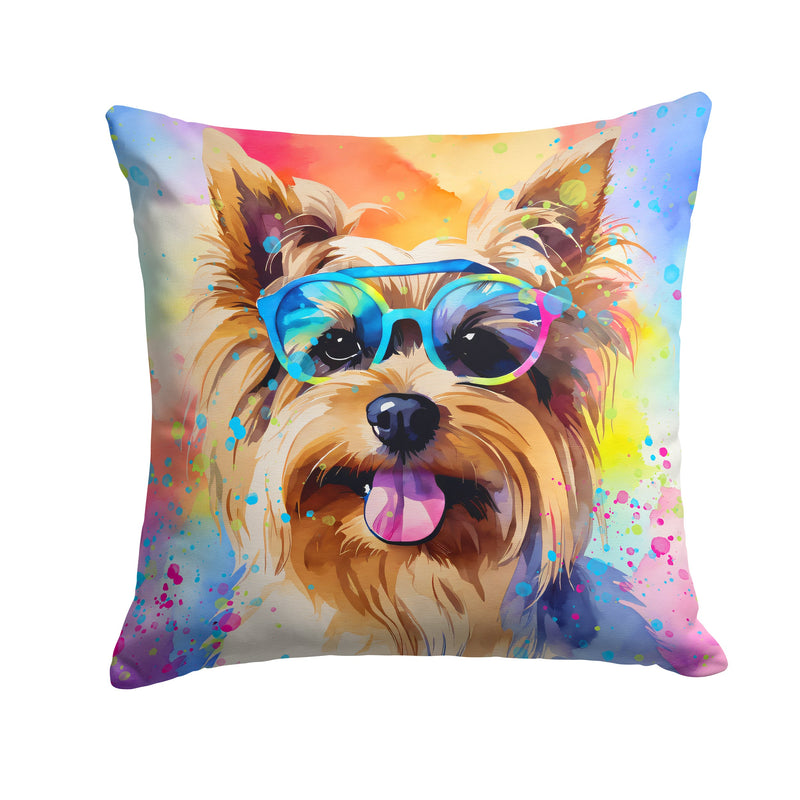 Yorkshire Terrier Hippie Dawg Fabric Decorative Pillow