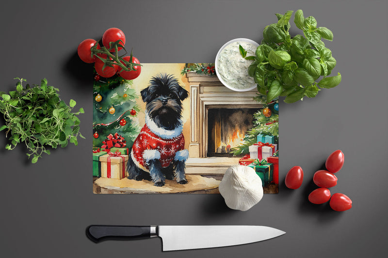 Affenpinscher Cozy Christmas Glass Cutting Board Large