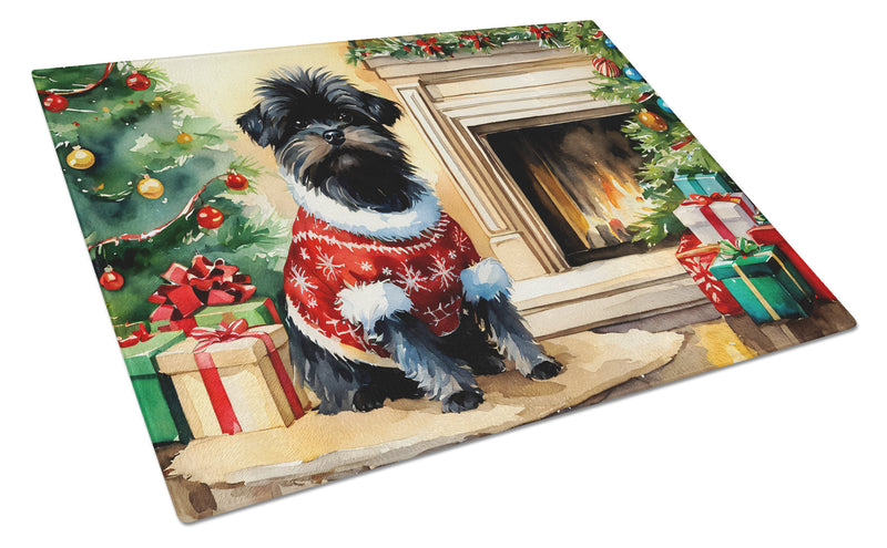 Affenpinscher Cozy Christmas Glass Cutting Board Large